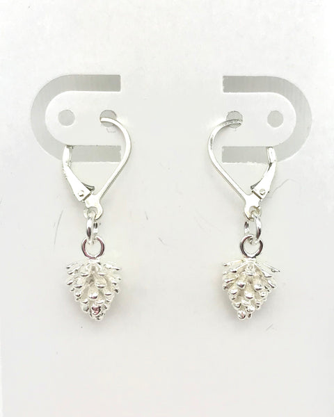 Silver pine cone on a silver levered back hook Earrings