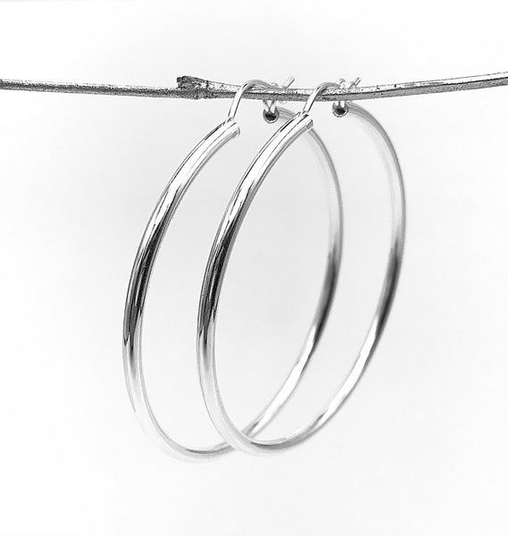 Silver Euro Wire Hoop Earrings