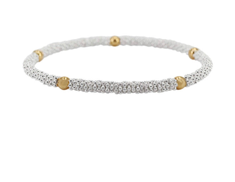 4 mm Gold Ball and Silver Daisies Bracelet