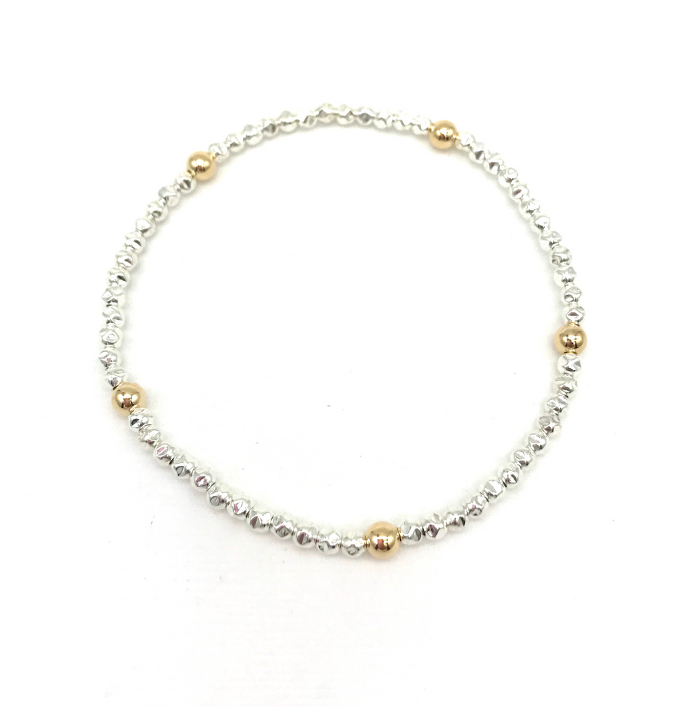 4 mm 14 Kt Gold Filled and Hammered Silver Ball Bracelet