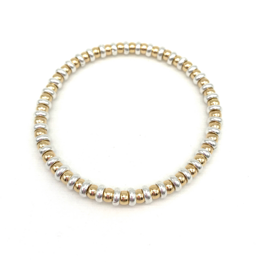 4 mm Gold Ball and Silver Rondel Bead Bracelet