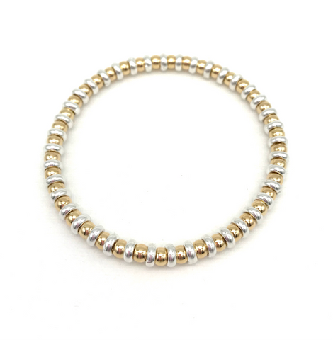 4 mm Gold Ball and Silver Rondel Bead Bracelet