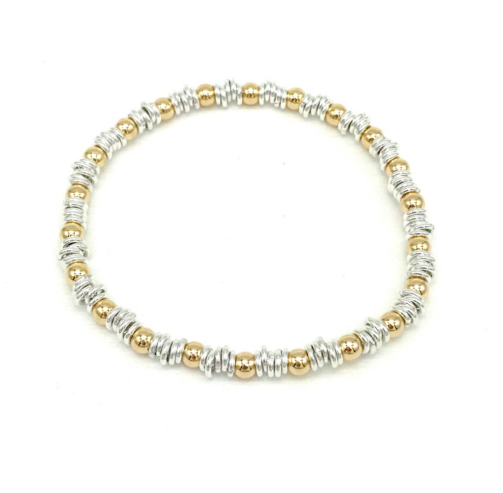 4 mm Gold Ball and Silver Links Bracelet