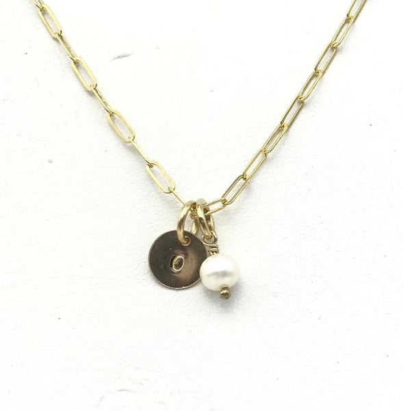 Paige 14kt Gold Filled Disk and Pearl Necklace